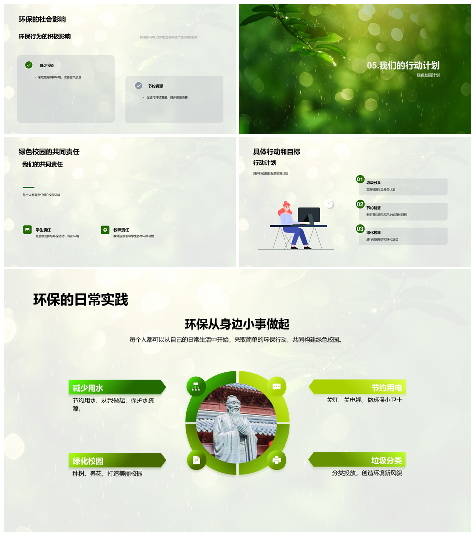绿化校园环保教育学子责任同行PPT模板