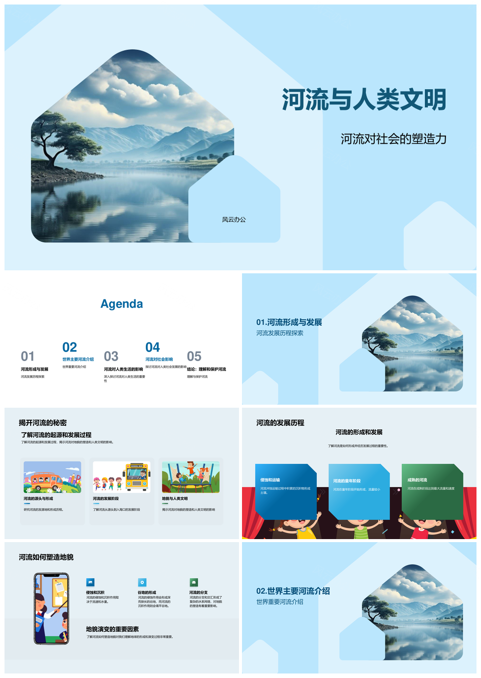 河流塑造人类文明地貌与农业生活亚马逊尼罗长江PPT模板