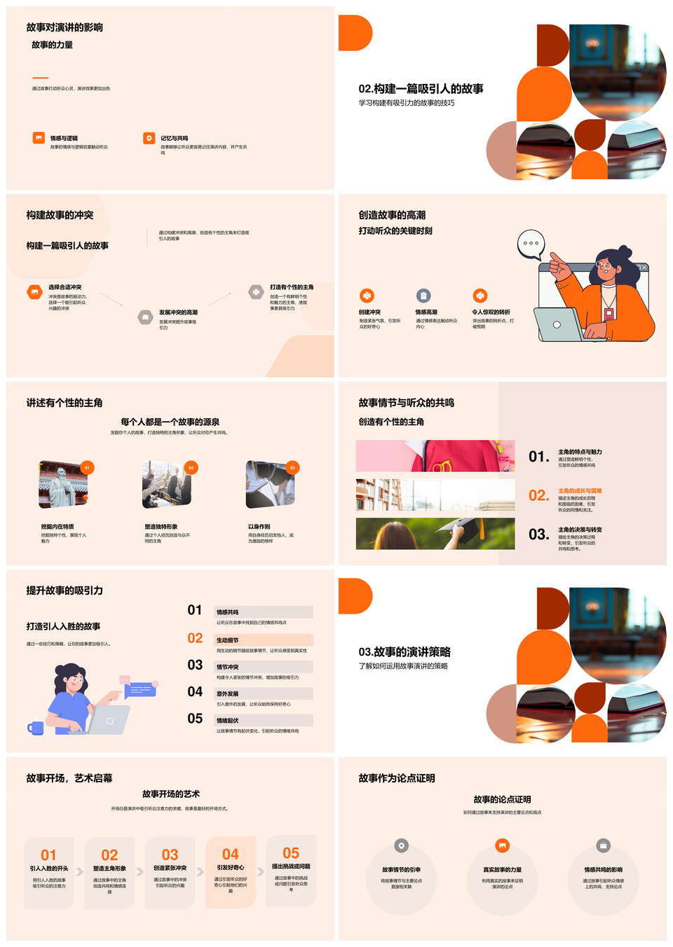公众演讲教练故事技巧吸引说服冲突高潮主角PPT模板