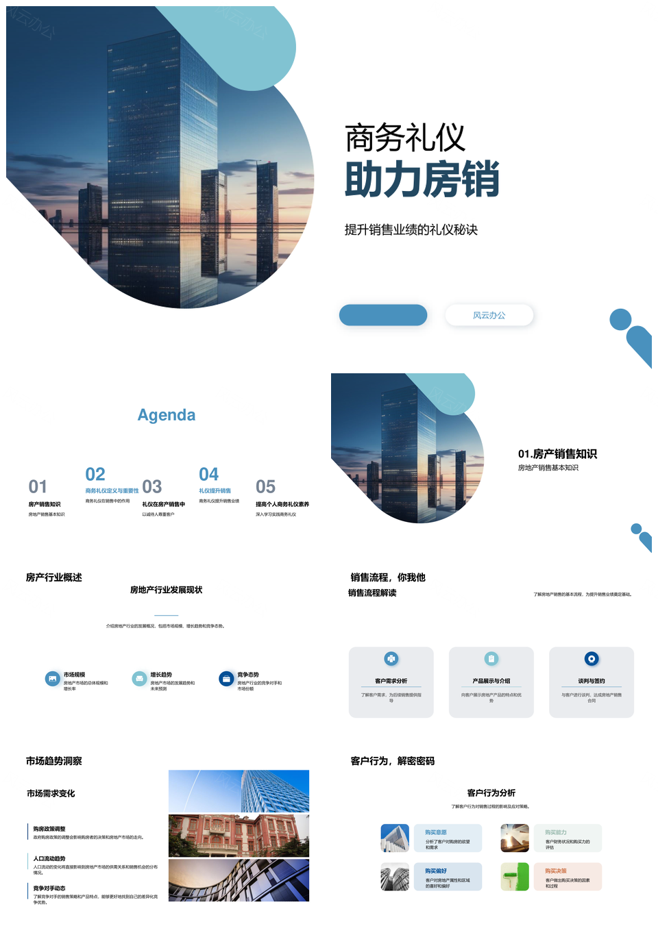 商务礼仪提升房地产销售业绩客户满意免费PPT模板