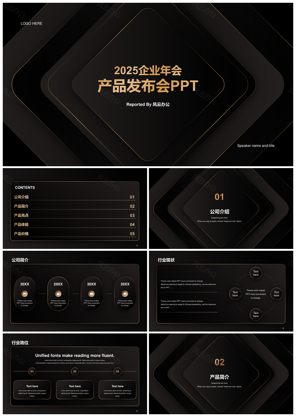 2025黑涩金色简约企业发布会汇报PPT模板