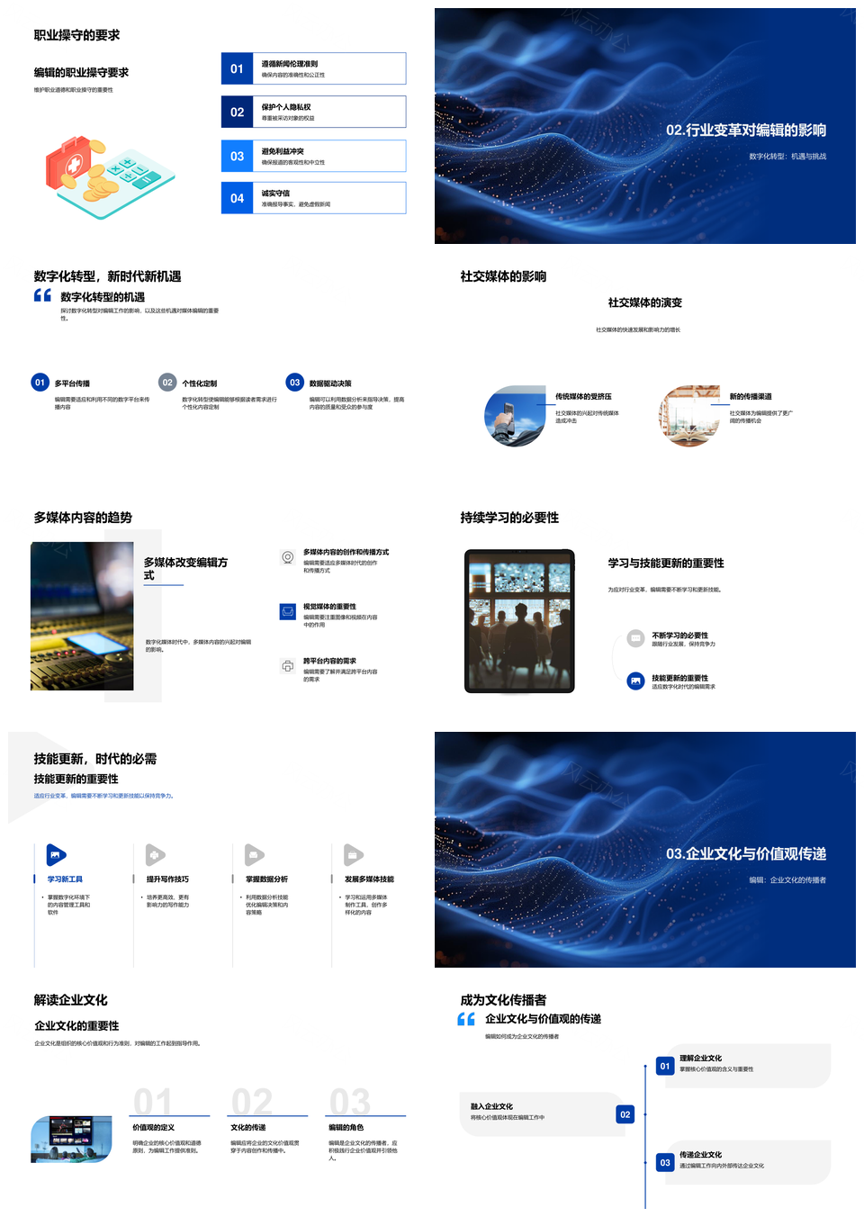 媒体编辑职责数字转型文化传播内容创造操守技能PPT模板
