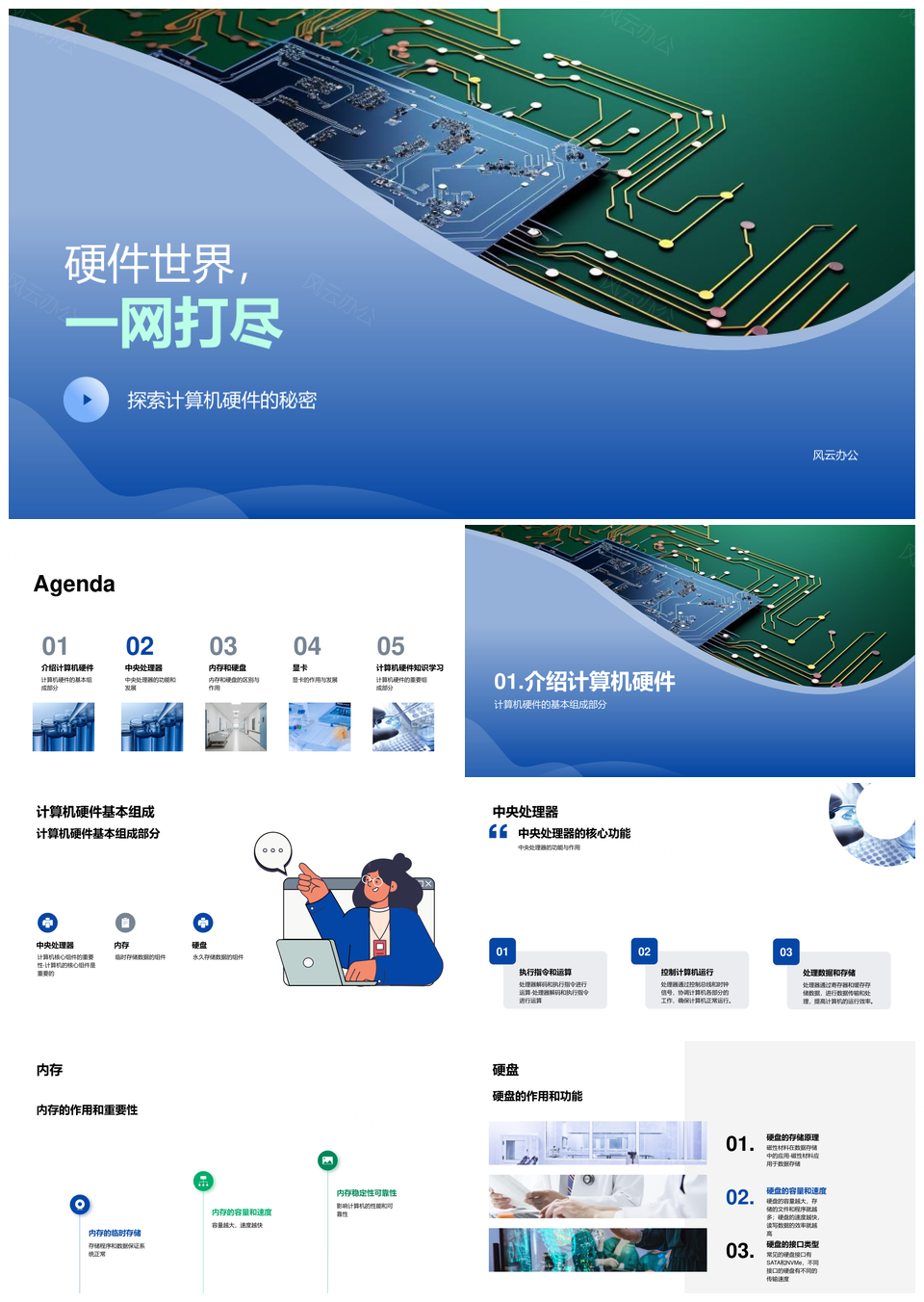 计算机硬件核心组成功能发展历程PPT模板