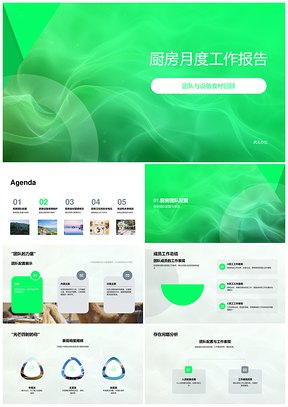 厨房月度工作团队设备食材管理改进升级卫生检查总结PPT模板