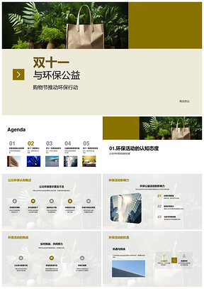 双十一购物节环保公益联动公众参与PPT模板
