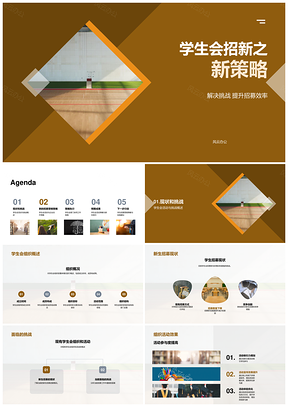 学生会招新策略挑战双线校企高效执行校园PPT模板