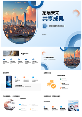 开拓未来共享成果发展历程与规划PPT模板