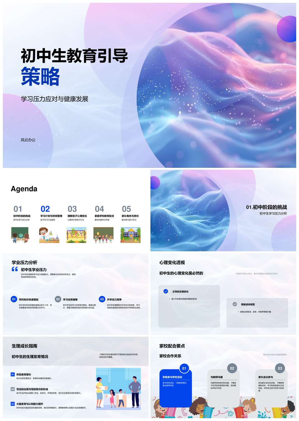 初中生教育引导策略学习压力心理时间家校配合PPT模板
