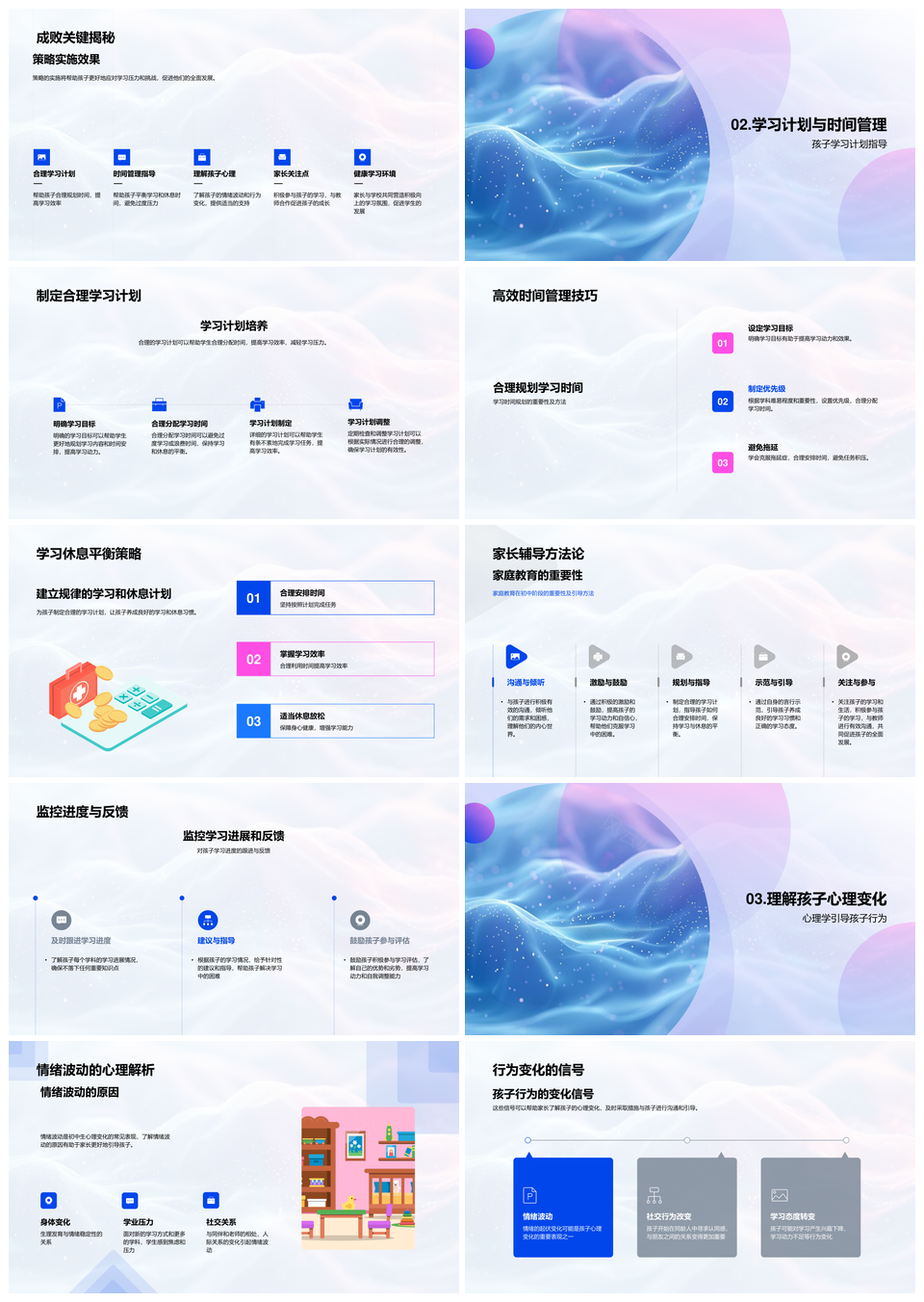 初中生教育引导策略学习压力心理时间家校配合PPT模板