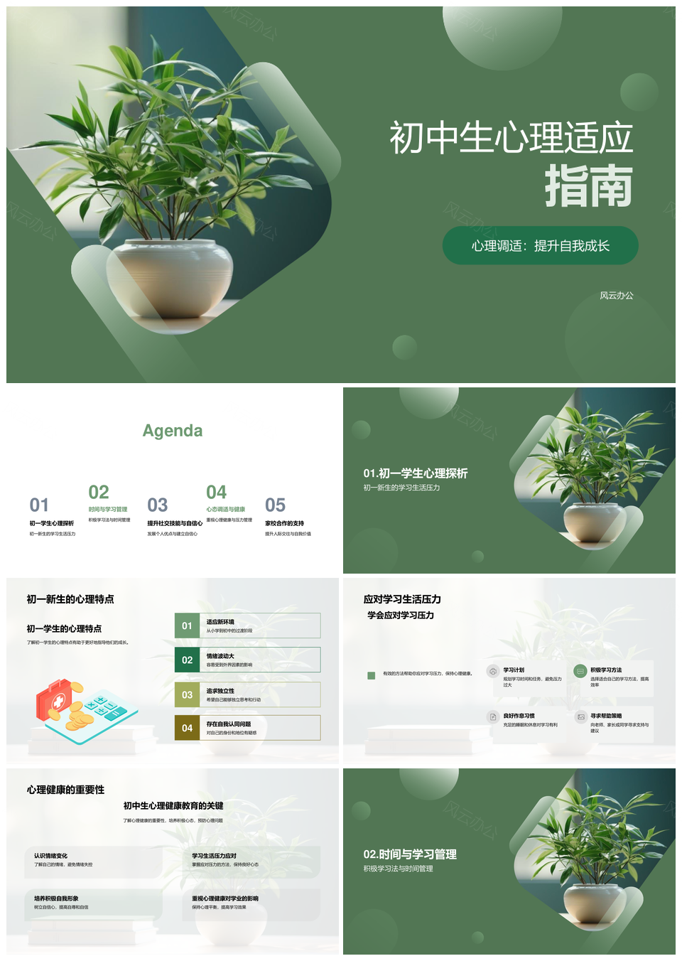 初中生心理适应学习压力管理社交成长指南PPT模板