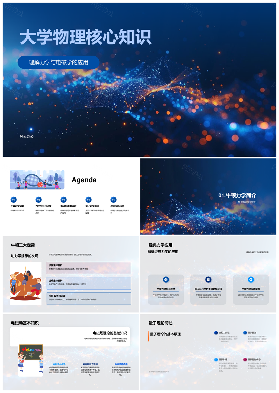 2025大学物理牛顿力学电磁场量子力学与科技进步PPT模板
