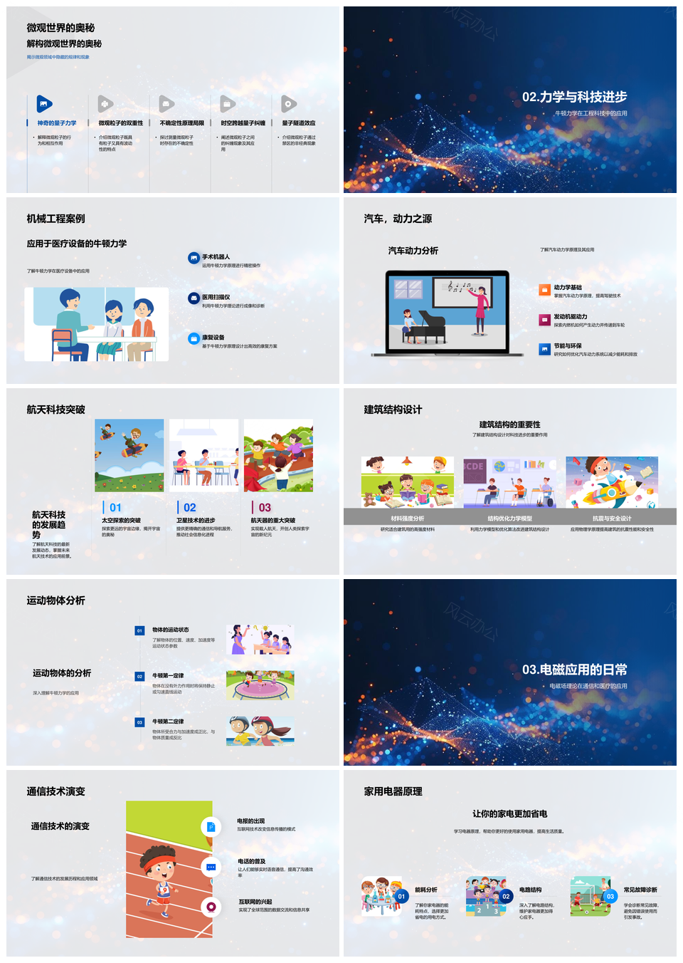 2025大学物理牛顿力学电磁场量子力学与科技进步PPT模板