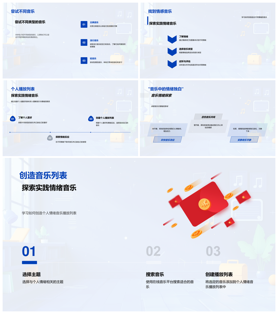 音乐旋律节奏情感教育情绪管理日志PPT模板