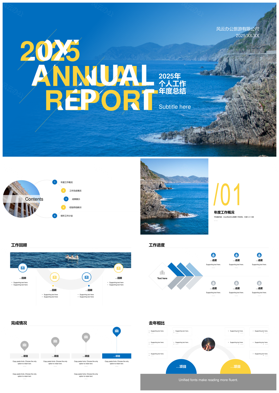 2025蓝渐变个性商务个人年度工作总结PPT模板