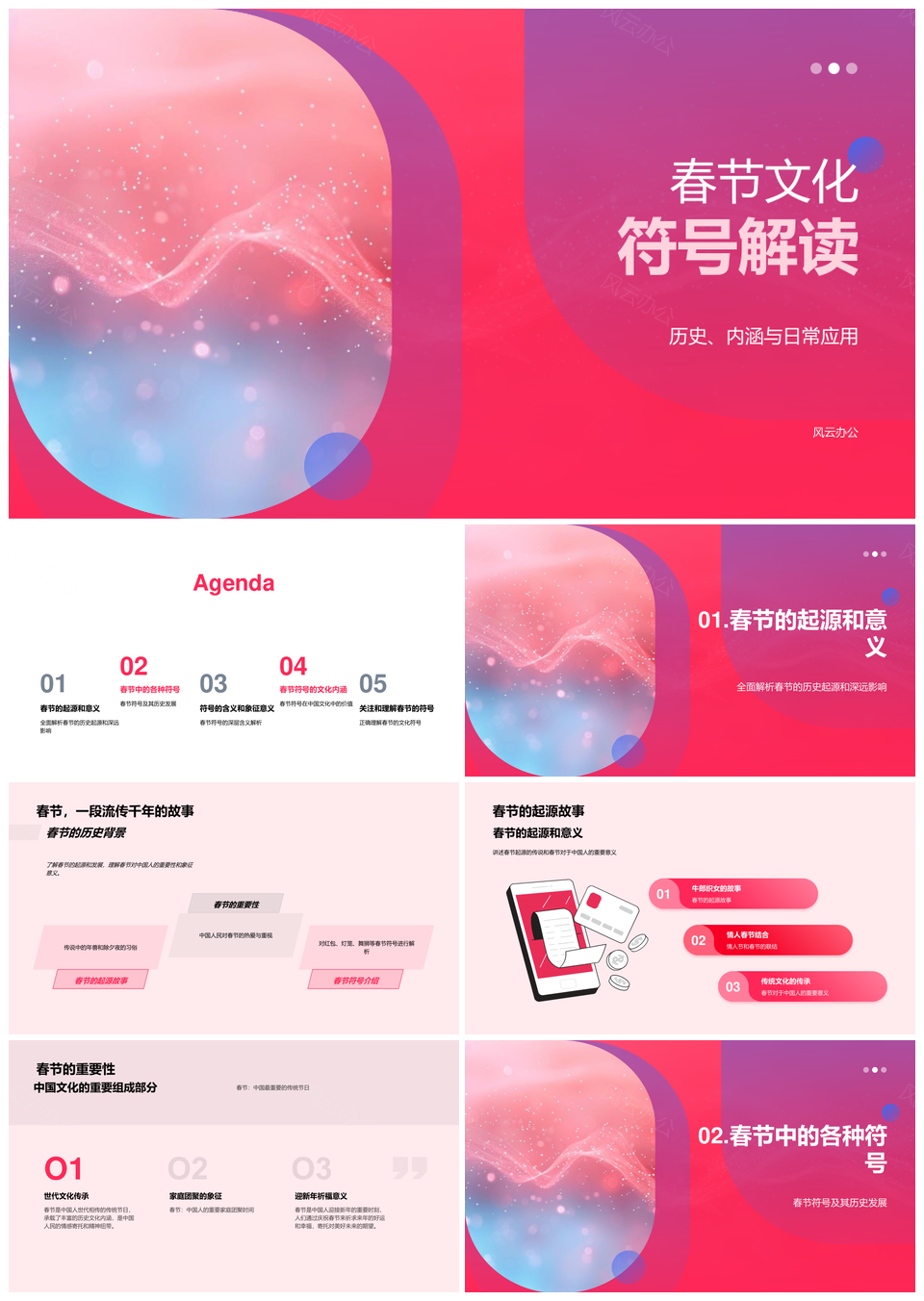 春节福字鞭炮春联符号历史起源文化价值PPT模板