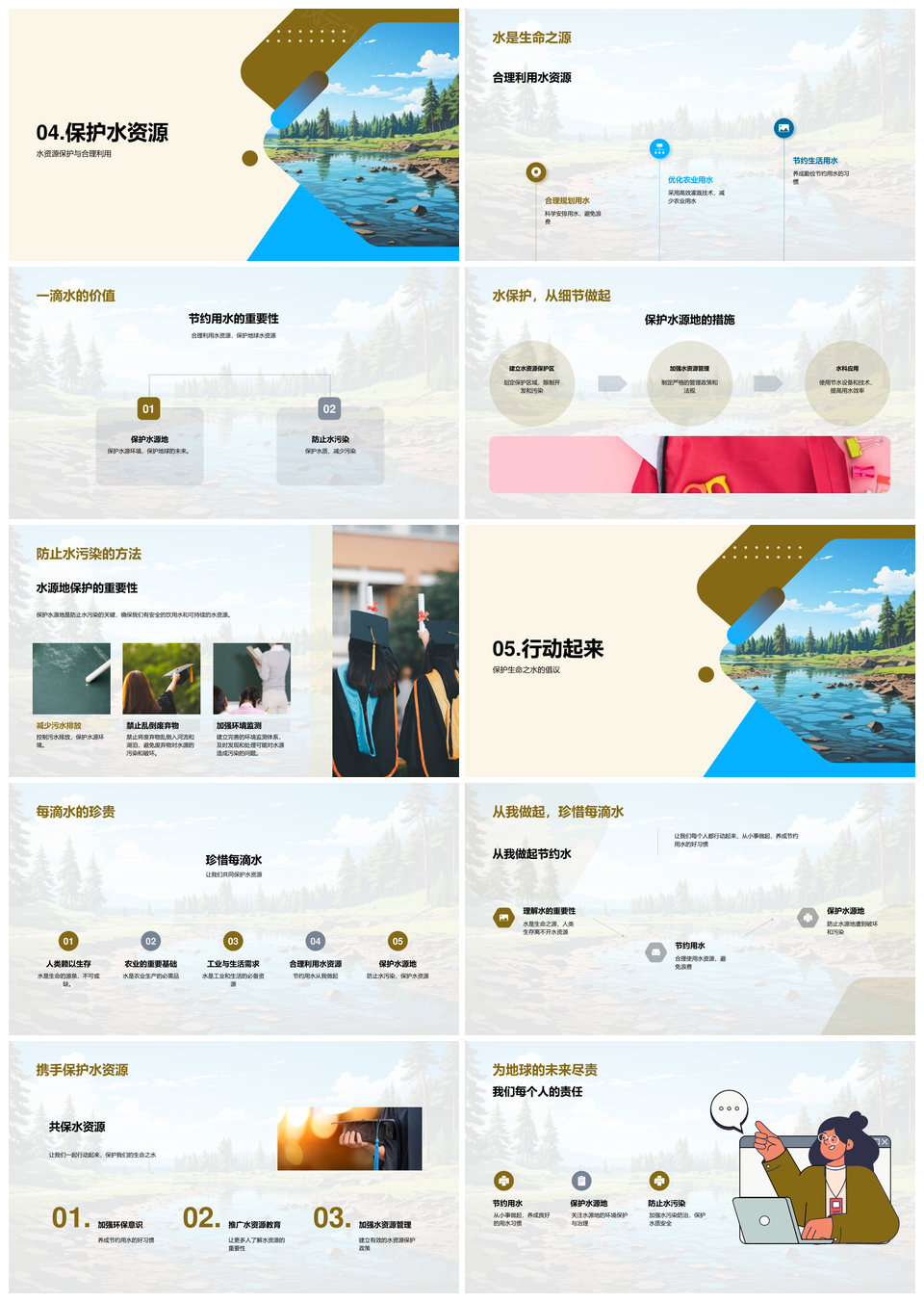 守护淡水资源保护海洋湖泊河流地下水PPT模板