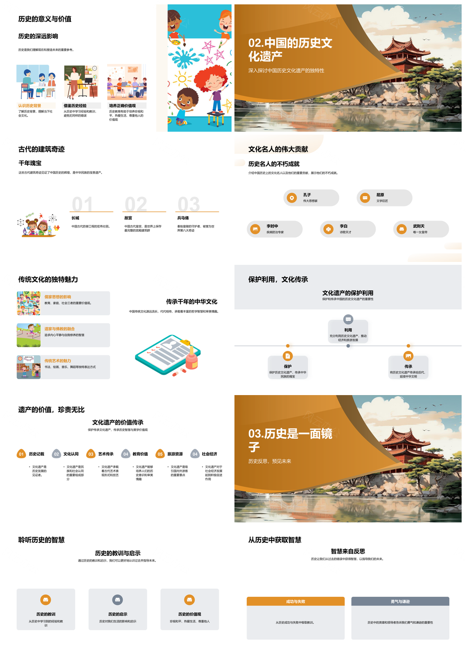 中国历史启示重要时期事件建筑名人教诲PPT模板