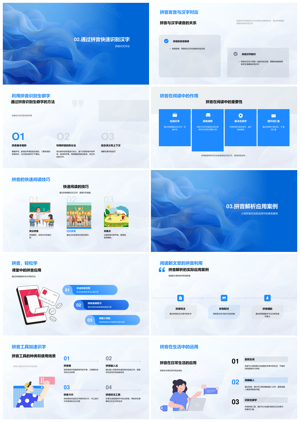 拼音教学声母韵母汉字识别快速阅读应用PPT模板