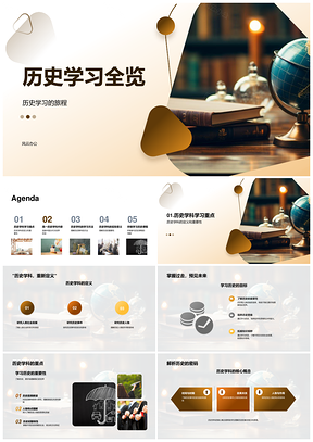 历史学习目标纵览中外古代卷轴PPT模板