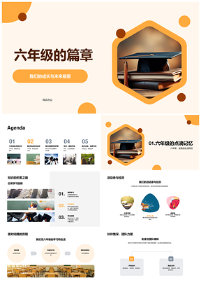 六年级成长提升毕业帽启航未来展望PPT模板