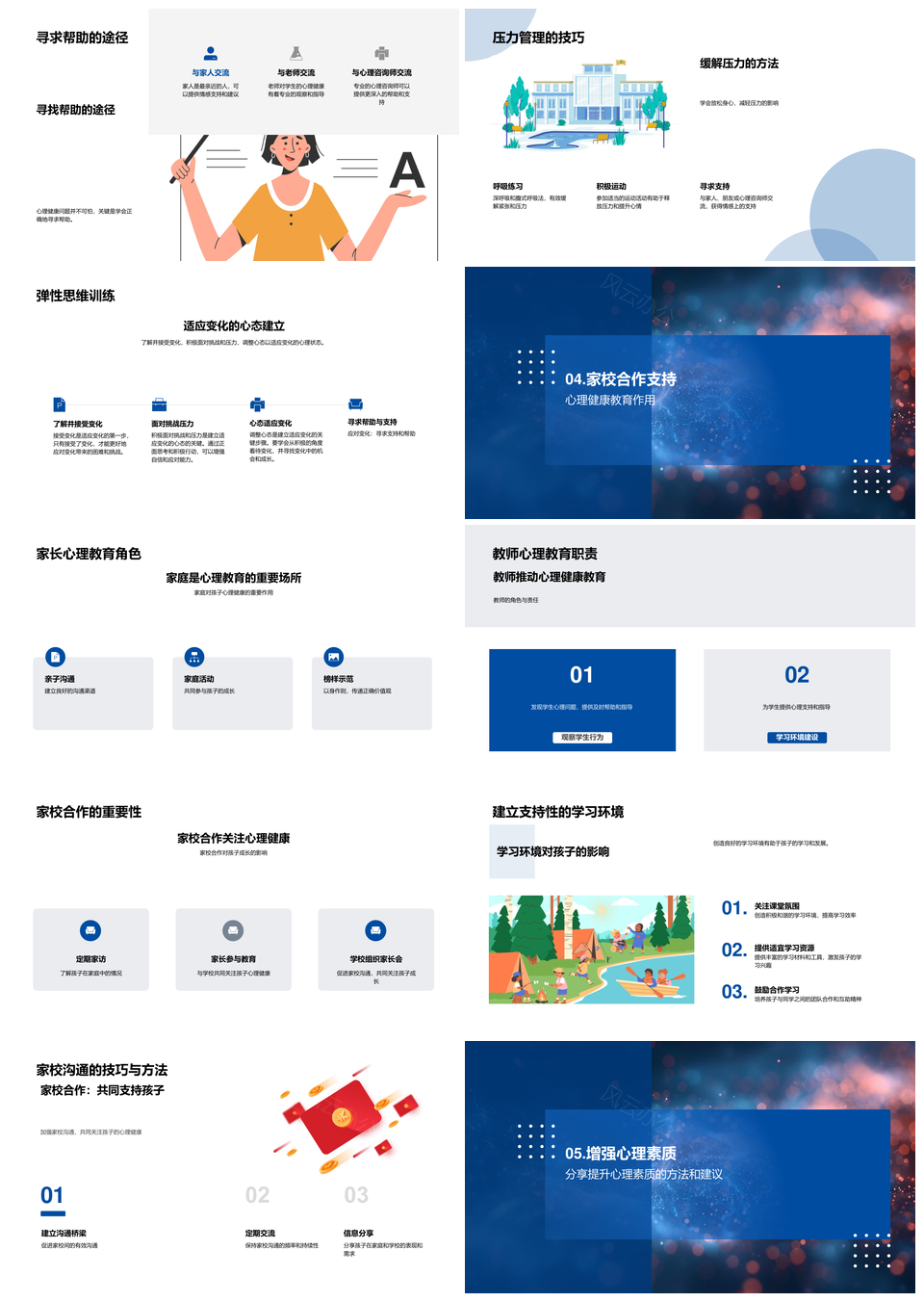 心理健康课堂素质成长应对关系家校共育PPT模板