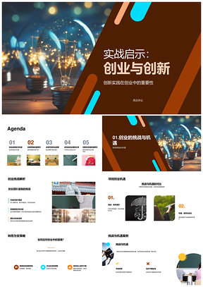 创业创新实战挑战机遇团队建设灯泡需求资金PPT模板