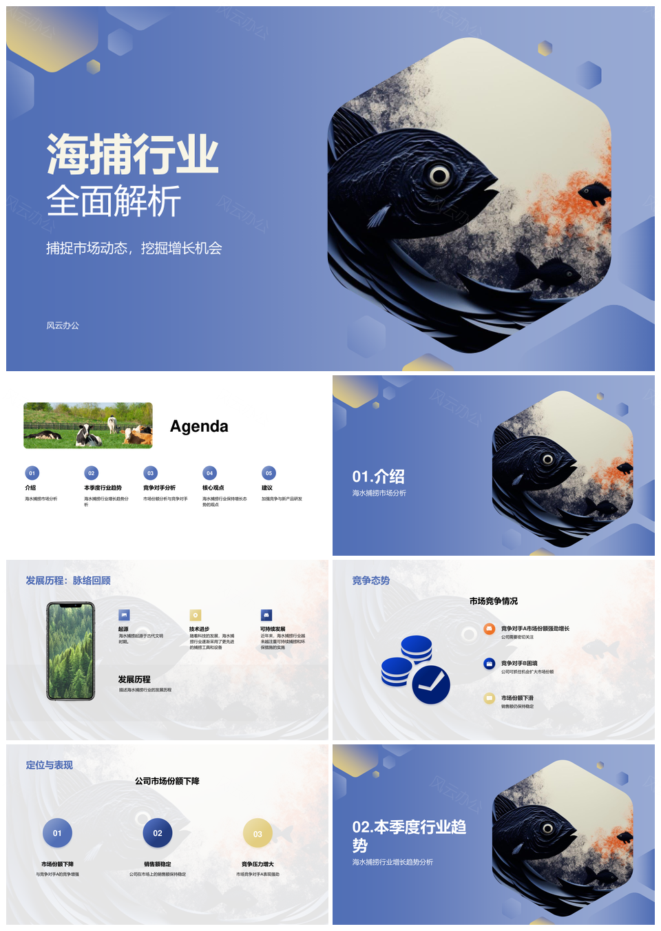 海水捕捞行业季度分析竞争定位渔网发展PPT模板