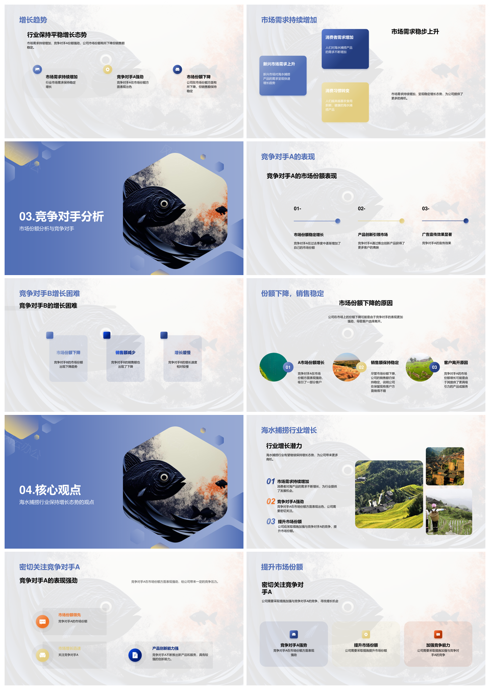 海水捕捞行业季度分析竞争定位渔网发展PPT模板