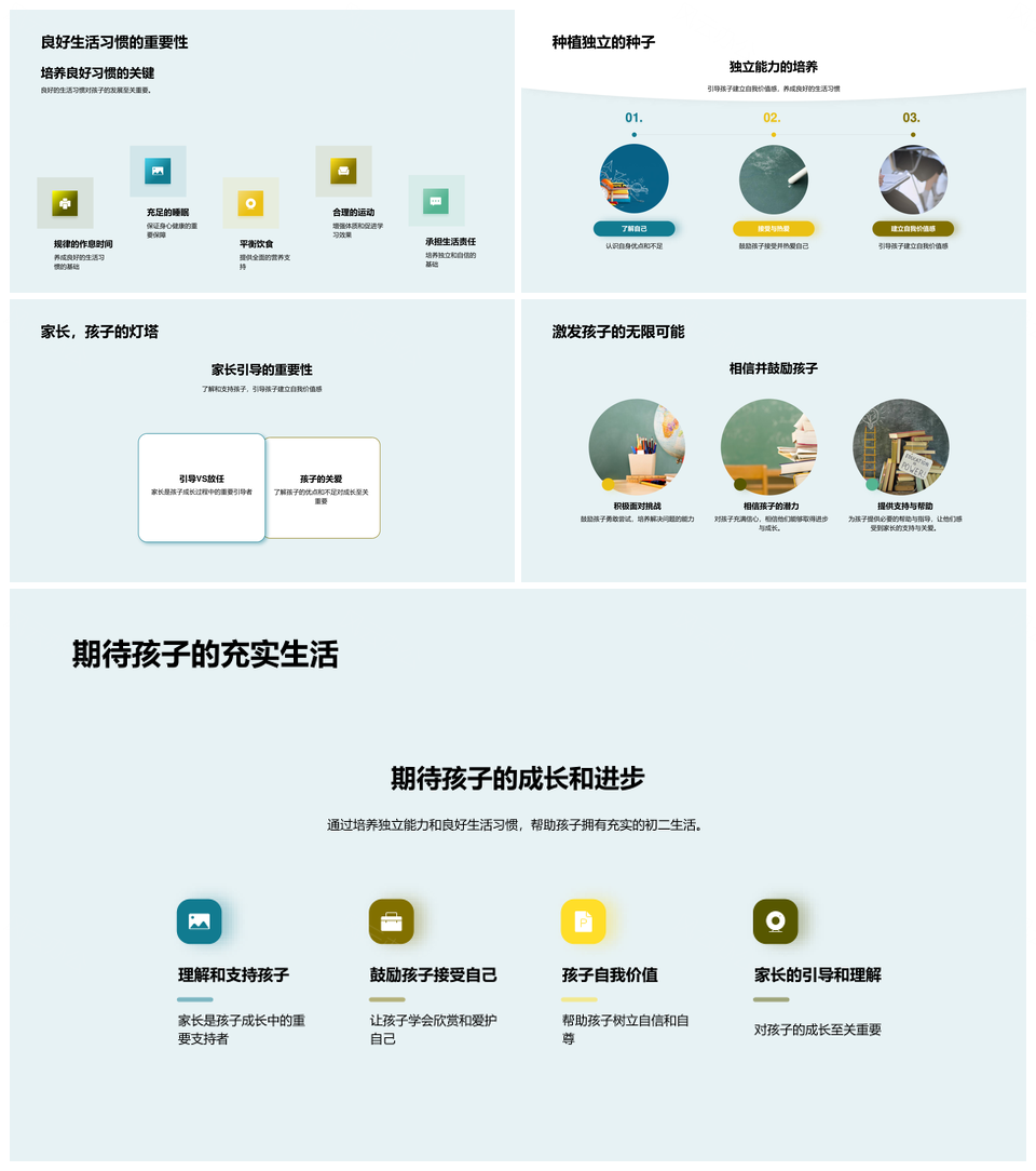 初二自立培养家长引导学习作息饮食运动PPT模板