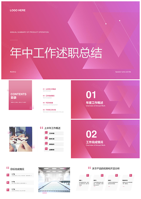 紫色渐变几何线条年中述职工作总结PPT模板