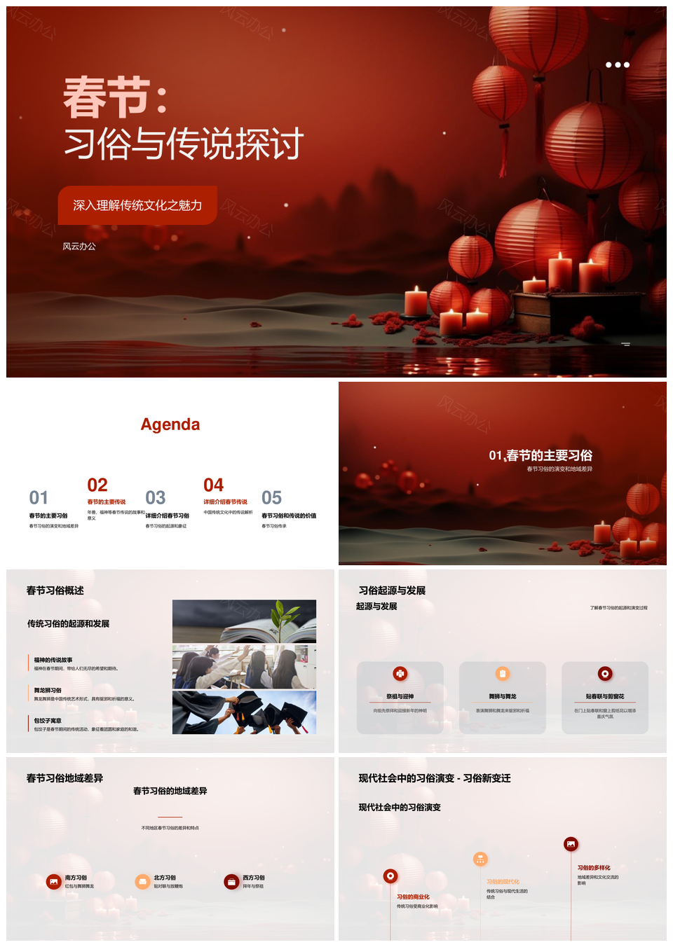 春节习俗传说年兽福神灯笼师家长共探PPT模板