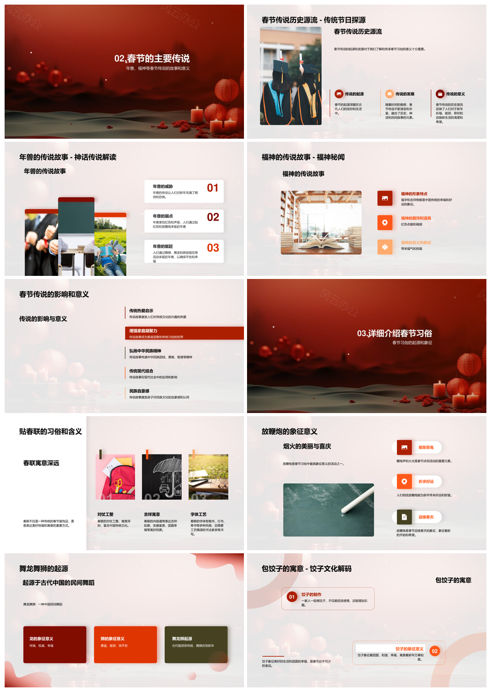 春节习俗传说年兽福神灯笼师家长共探PPT模板