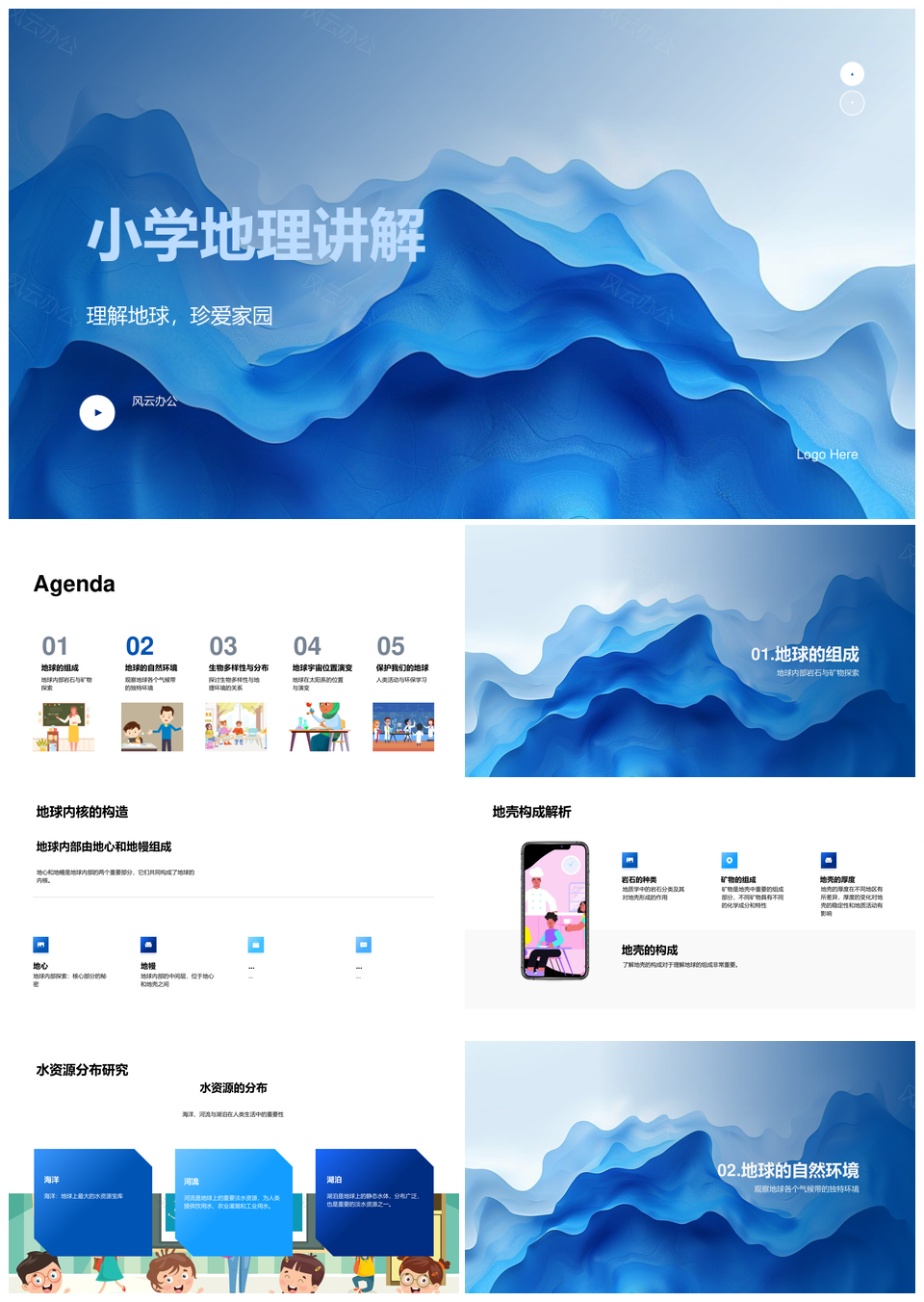 2025小学地理地球结构资源气候灾害生物知识PPT模板