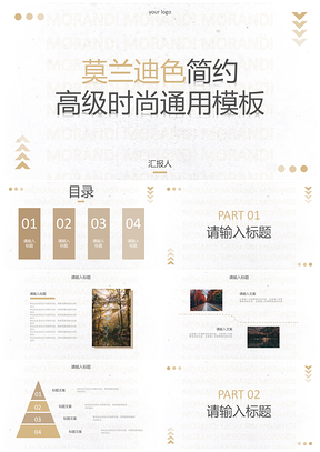 莫兰迪色商务创意几何纹理简约高级PPT模板