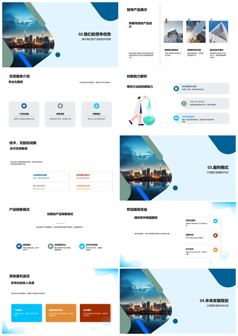 新锐创业发展路商业计划竞赛路演投资运营盈利城市天际线PPT模板