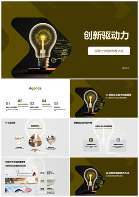 企业创新思维与反馈驱动灯泡议题研讨PPT模板