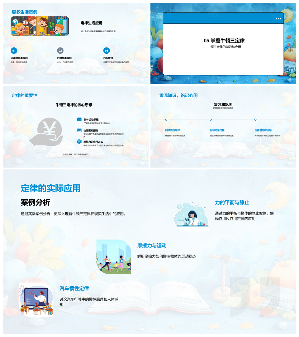 牛顿三定律运动力学物理解析PPT模板