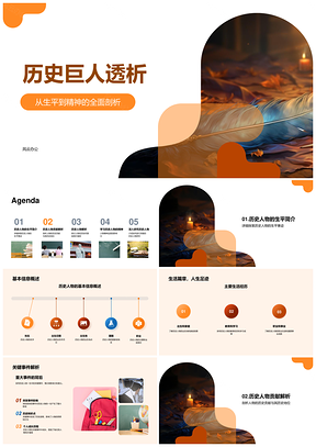 历史巨人精神贡献与古代卷轴透析PPT模板