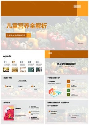 儿童科学饮食健康基础营养素平衡搭配PPT模板