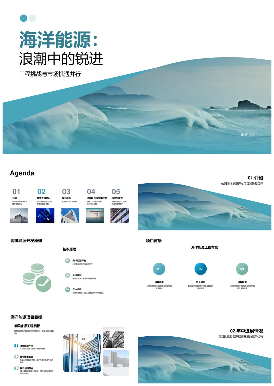 海洋能源开发年中工程进展挑战优势PPT模板