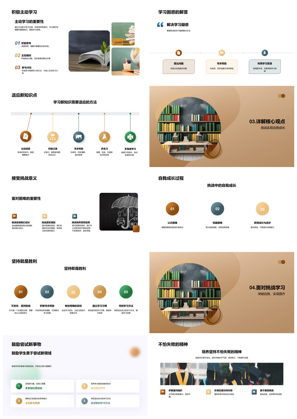 挑战学习积极突破高效解惑自我PPT模板