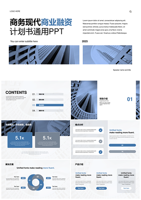2025白蓝现代商务金融地产商业计划书PPT模板
