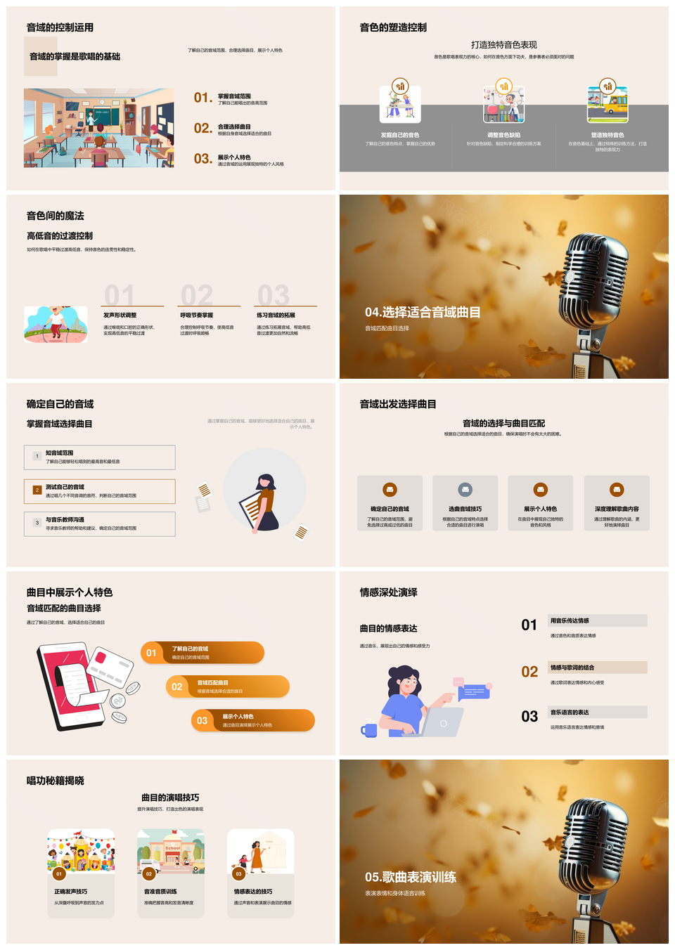 歌唱比赛音色音准音质选曲舞台表演身姿表情麦克风PPT模板