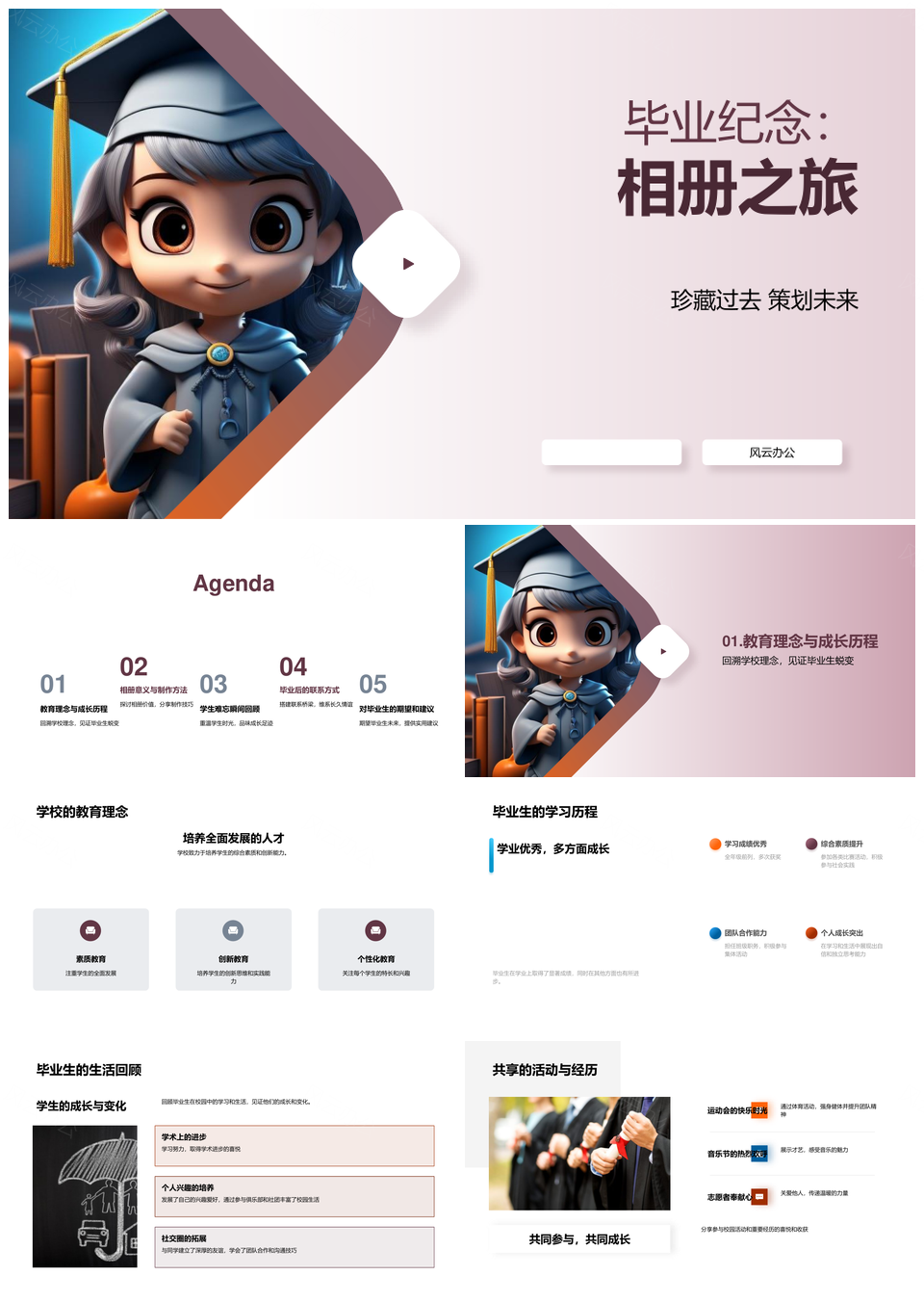 校园教育童趣毕业相册校友网络之旅PPT模板