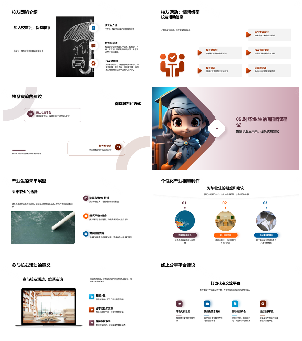 校园教育童趣毕业相册校友网络之旅PPT模板