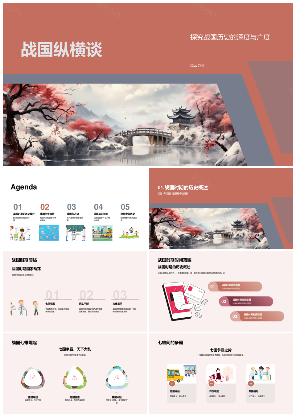 战国七雄儒法争鸣历史风云人物卷轴PPT模板