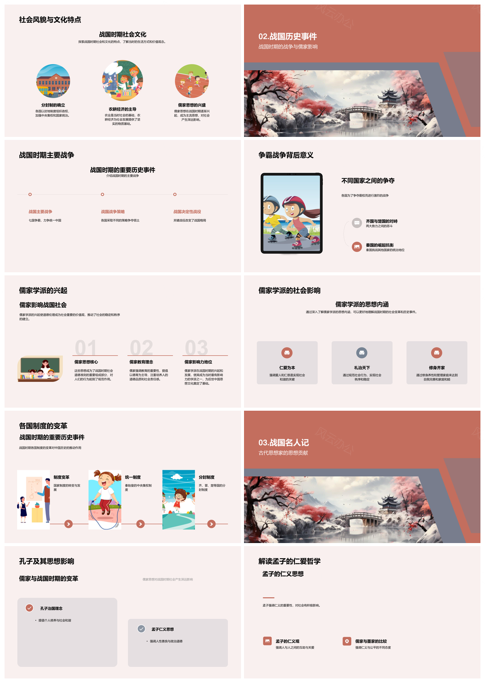 战国七雄儒法争鸣历史风云人物卷轴PPT模板