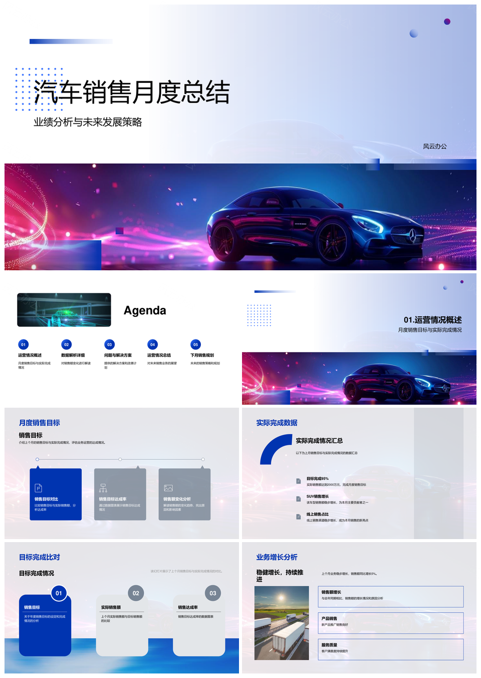 汽车销售月度业绩目标达成及发展策略总结PPT模板