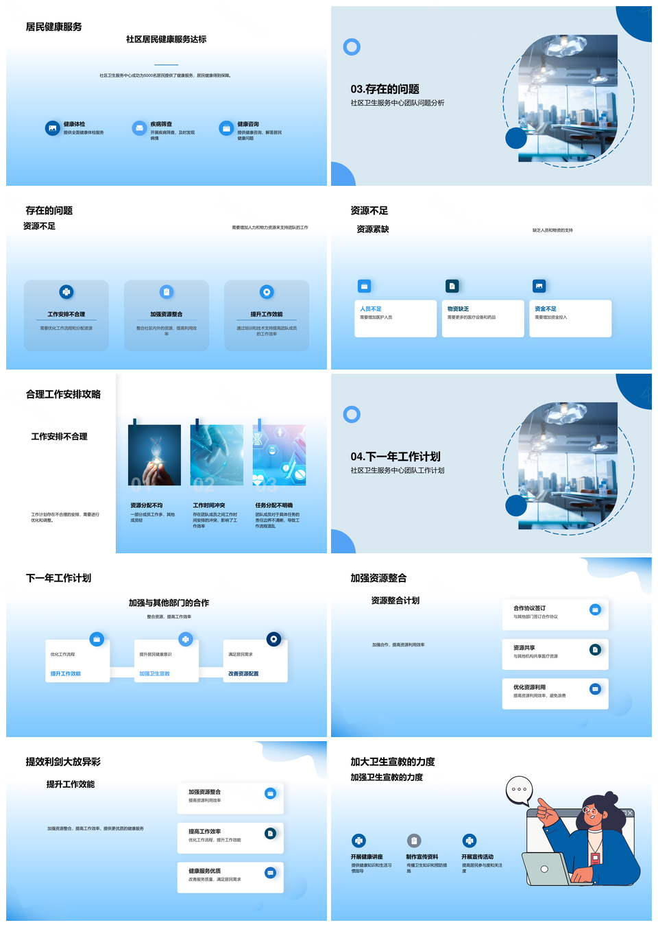 健康服务成果问题总结及资源整合计划PPT模板