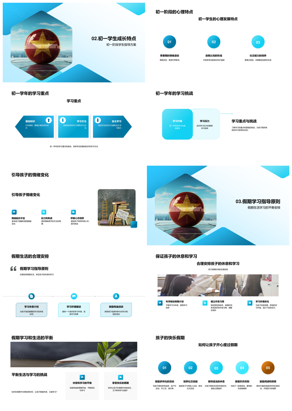 初一学年总结展望个性评估成绩趋势假期平衡活动书启PPT模板